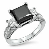 4Ct Princess Cut Black Diamond Solitaire Engagement Ring 18K White Gold Finish