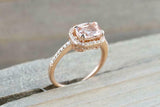 1.5ct Cushion Morganite Engagement Ring 14k Rose Gold Finish Diamond Accent Halo