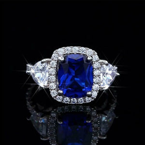 4.5Ct Cushion Cut Blue Sapphire Royal Iced Engagement Ring 14K White Gold Finish