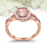 2ct Oval Cut Peach Morganite Engagement Ring Twist Shank Halo 14k Rose Gold Over