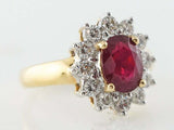 2ct Oval Cut Pink Ruby Engagement Ring Diamond Halo Floral 14k Yellow Gold Over