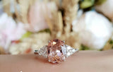 1.5ct Oval Peach Morganite Engagement Ring 14k White Gold Finish Trilogy Promise