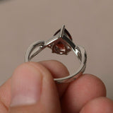 1ct Pear Cut Red Garnet Infinity Solitaire Engagement Ring 14k White Gold Finish