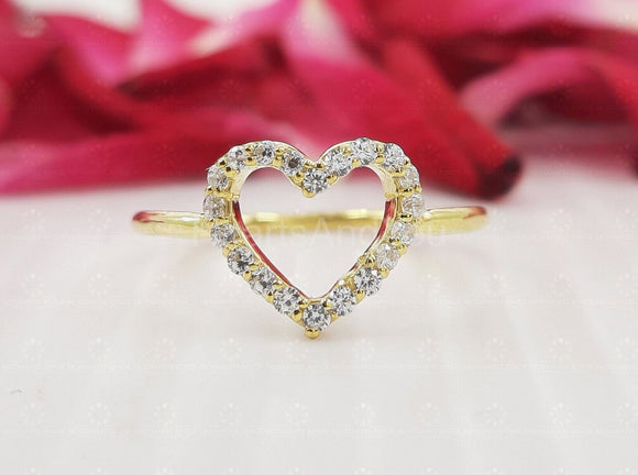 0.5ct Round Cut Moissanite Open Heart Love Engagement Ring 14k YellowGold Plated