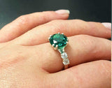 1.3ct Round Cut Green Emerald Solitaire with Accent Ring 14k White Gold Finish