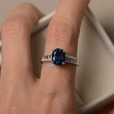 2ct Oval Blue Sapphire Engagement Ring Solitaire Round Accent 14k WhiteGold Over