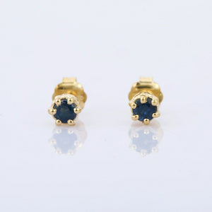 0.45ct Stud Earrings Round Cut Blue Sapphire Solitaire 14k Yellow Gold Finish