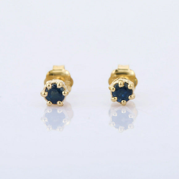 0.45ct Stud Earrings Round Cut Blue Sapphire Solitaire 14k Yellow Gold Finish