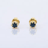 0.45ct Stud Earrings Round Cut Blue Sapphire Solitaire 14k Yellow Gold Finish