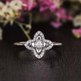 Flower Star Engagement Ring 1.5ct Round Cut VVS1D Diamond 14k White Gold Finish