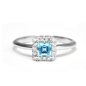 1.2ct Princess Blue Aquamarine Diamond Halo Engagement Ring 14k White Gold Over