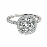 2.3ct Cushion Cut Diamond Halo Solitaire Engagement Ring 14k White Gold Finish