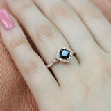 1.7ct Cushion Cut Black Diamond Engagement Ring Vintage Halo 14k RoseGold Finish