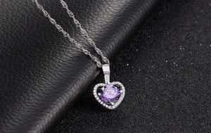 1.2ct Round Cut Purple Amethyst Pendant Heart Shape 14k White Gold Over NO CHAIN