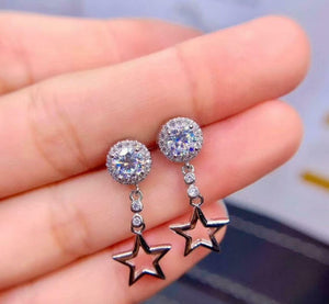 1.7ct Drop Earrings Round Cut Diamond Star Design Long 14k White Gold Finish