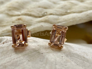 1ct Emerald Simulated Morganite Solitaire Stud Earrings 14k Yellow Gold Plated