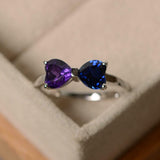 1.2ct Heart Cut Amethyst & London Blue Topaz Bow Knot Ring 14k White Gold Finish