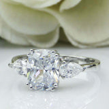 3ct Elongated Cushion Cut Diamond Engagement Ring Trilogy 14k White Gold Finish