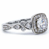 1.6ct Round Cut Diamond Halo Milgrain Vintage Inspired Ring 14k WhiteGold Finish