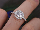 1ct Round Cut Diamond Accents Vintage Halo Engagement Ring 14k White Gold Finish