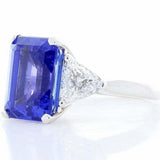 4.2ct Emerald Cut Blue Sapphire Engagement Ring Trilogy 14k White Gold Finish