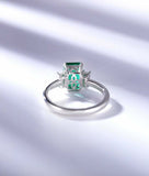 2ct Green Emerald Cut Engagement Ring Baguette Accent Trilogy 14k WhiteGold Over