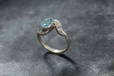 1ct Engagement Ring Oval Cut Blue Aquamarine Leaf Twist Shank 14k WhiteGold Over