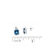 1ct Cushion Cut Simulated Blue Topaz Petite Stud Earrings 14k White Gold Plated