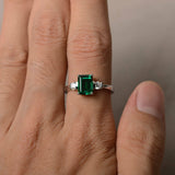 1.2ct Emerald Cut Green Emerald Engagement Ring 14k White Gold Finish Trilogy