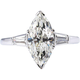 2Ct Marquise Diamond Trilogy Engagement Ring 14K White Gold Over Baguette Accent