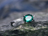 1.3Ct Oval Cut Green Emerald Diamond Accent Engagement Ring 14K White Gold Over