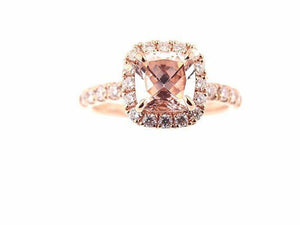 3Ct Cushion Cut Peach Morganite Diamond Halo Engagement Ring 18k Rose Gold Over