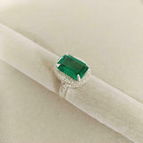 2.4ct Engagement Ring Green Emerald Cut Dotted Ball Halo 14k White Gold Finish