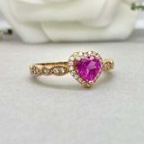 1.5ct Engagement Ring Heart Cut Pink Ruby Diamond Halo 14k Yellow Gold Finish