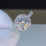 2ct Round Cut Moissanite Floral Heart Halo Engagement Ring 14K White Gold Plated