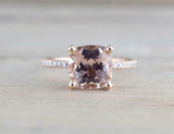 1.4ct Cushion Cut Morganite Engagement Ring 14k Rose Gold Finish Diamond Accents