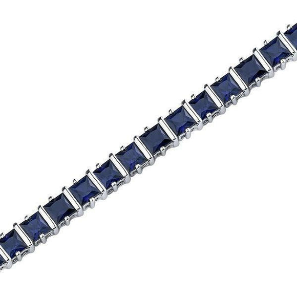 12Ct Princess Cut Blue Sapphire Royal Iced Tennis Bracelet 14K White Gold Finish