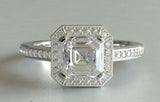 1.5ct Asscher Diamond Engagement Ring Halo Accent Solitaire 14k White Gold Over