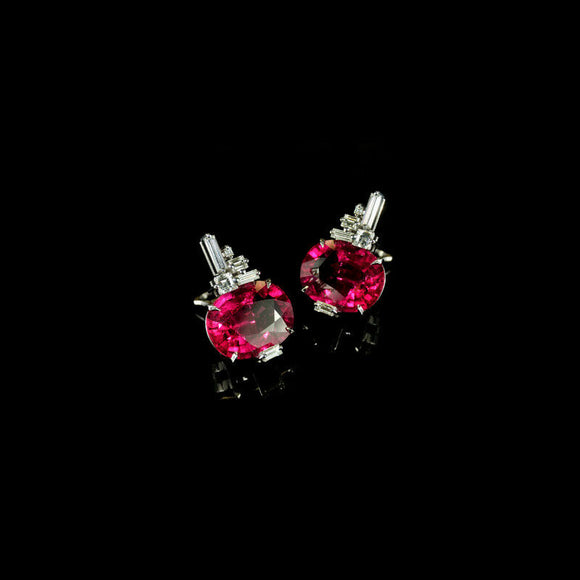 2ct Oval Cut Pink Ruby Baguette Diamond Party Drop Earring 14k White Gold Finish