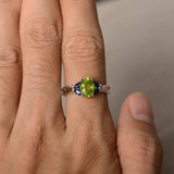 1.5ct Oval Cut Green Peridot Engagement Ring 14k WhiteGold Finish Leaf Solitaire