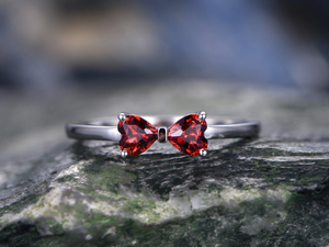 0.5ct Heart Cut Red Garnet Engagement Ring Bow Trendy Design 14k White Gold Over