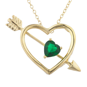 1ct Green Emerald Pendant with Chain Heart Cut Arrow Heart 14k YellowGold Finish