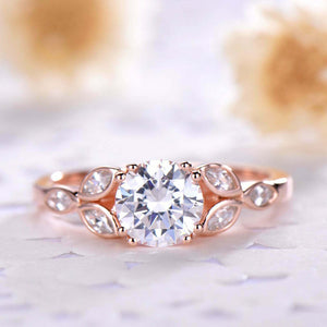 1.5ct Round Cut Diamond Engagement Ring Floral Leaf Solitaire 14k Rose Gold Over