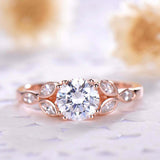 1.5ct Round Cut Diamond Engagement Ring Floral Leaf Solitaire 14k Rose Gold Over