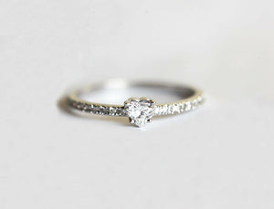 Solitaire with Accent Engagement Ring 1ct Heart Cut Diamond 14k WhiteGold Finish