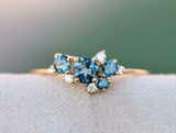 2ct Round Cut London Blue Topaz Cluster Engagement Ring 14k Yellow Gold Finish