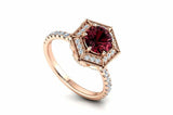 2.3ct Round Cut Red Garnet Halo Solitaire with Accents Ring 14k Rose Gold Finish