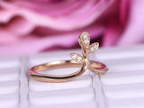 0.5ct Round Cut Diamond Engagement Ring Floral Leaf Design 14k Rose Gold Finish