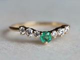 1ct Wedding Band Round Cut Green Emerald Curved Stackable 14k Yellow Gold Finish