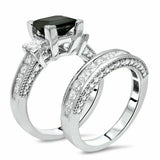 5Ct Princess Cut Black Diamond Stylish Bridal Set Band Ring 14K White Gold Over